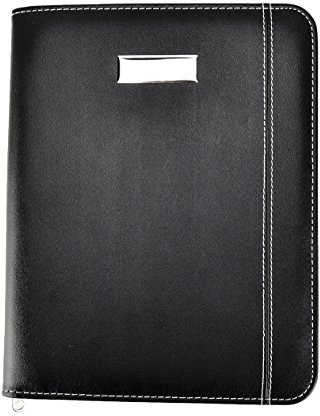 Arpan Black Faux Leather A5 Size Zipped Conference Folder with A5 Lined Writing Pad, Calculator, Pen Holder, Card Pockets- Perfect for Meetings, Conferences (Black)