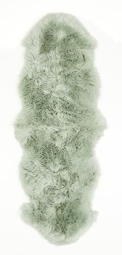 -LUXOR- living Schaffell echt – weiches Lammfell für Stuhl, Sofa & Kinderwagen oder Fellteppich für Wohn- und Schlafzimmer, Flor 50 mm, 60 x 160 cm, Salbei