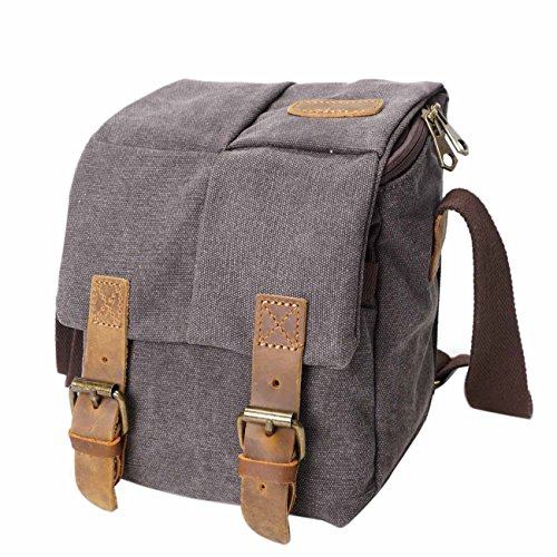 Neuleben Wasserdicht Klein Kameratasche SLR-Tasche Vintage Fototasche aus Canvas Unisex für Spiegelreflexkameras (Grau)
