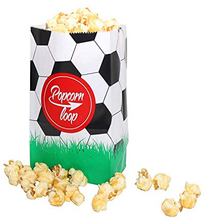Popcornloop Popcorntüten Fussball 50 Stück klein Popcorn Tüten Deko Geburtstag Party Kinder Papiertüten Set Fußball Geschenktüten Jungs Party