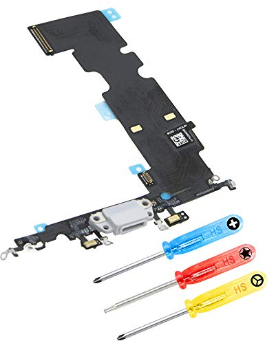 MMOBIEL Connecteur de Charge Compatible avec iPhone 8 Plus 2017 - Dock Connector - Câble Nappe de Rechange - avec Jack Audio/Microphone/Antenne Remplacement - INCL. Tournevis - Blanc