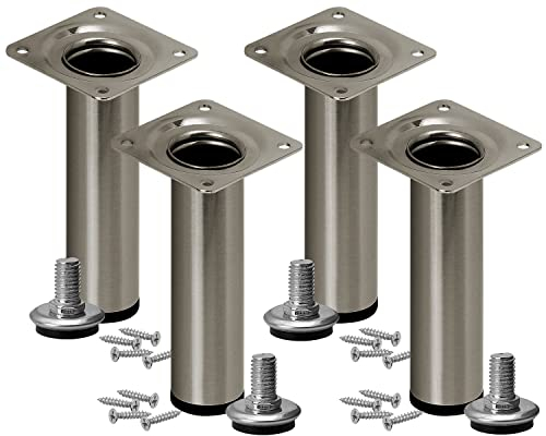 Stahlia Möbelfüße verstellbar (4er Set) Edelstahl Gebürstet 20cm Höhe belastbar bis 50kg Sofafüße Schrankfüße Möbelbeine höhenverstellbare Füße Metallbeine