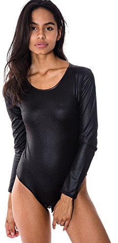 Crazy Girls Women Ladies PU PVC Wet Leather Look Bodycon Mini Midi Dress Tunic Top Peplum Skater Maxi Skirt Leggings 8-26 (20-22, Bodysuit-Long Sleeve)