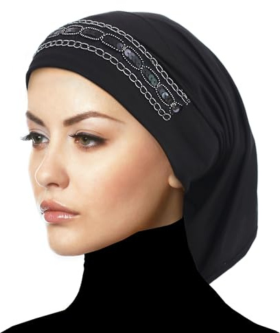 Middle Eastern Mall Luxor Tube Hijab Under Scarf Fashion Chemo Caps (Black)