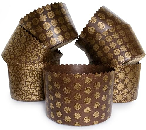 Runde Panettone-Papierform, 425 ml, antihaftbeschichtet, Osterbrot, Kulich-Paska-Braun-Design, B 13 x H 8 cm, 12 Stück SHSH trade group