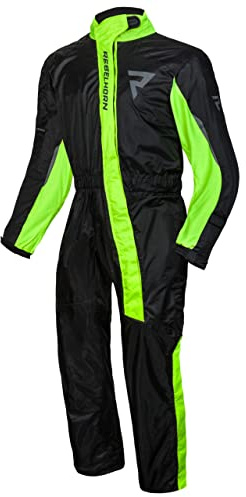 REBELHORN Tuta antipioggia unisex da viaggio per moto, nero/giallo fluo, XXL EU