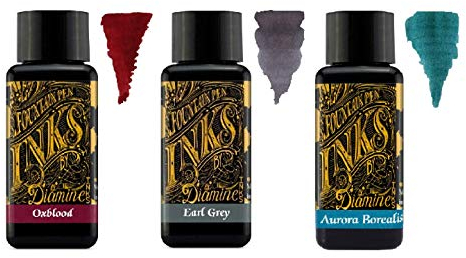 Diamine - 30ml Fountain Pen Ink - 3 Pack - Oxblood & Earl Grey & Aurora Borealis