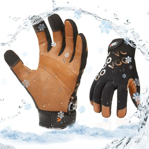 Vgo... Guanti Lavoro Invernali Impermeabili Uomo, Guanti Meccanico Resistente per Edilizia Magazzino Camionista Moto, 1 paio