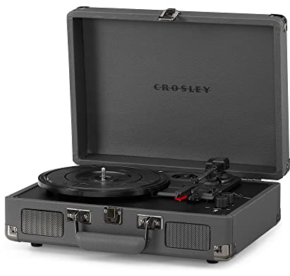 Crosley Cruiser Plus Portable Turntable - Bluetooth Record Player, 3-Speed Suitcase Vinyl Player, Home Turntables for Vinyl Records, Built in Stereo Speakers & Bluetooth Receiver, AUX Input, Slate