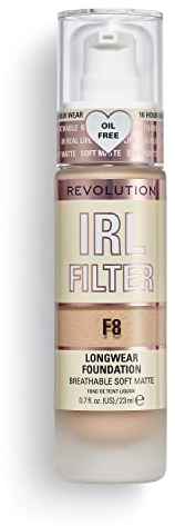 Makeup Revolution, IRL Filter, Fondotinta Longwear, Copertura da media a totale, Finitura opaca, Durata 16 ore, F8, Toni della pelle da medi a scuri, 23ml
