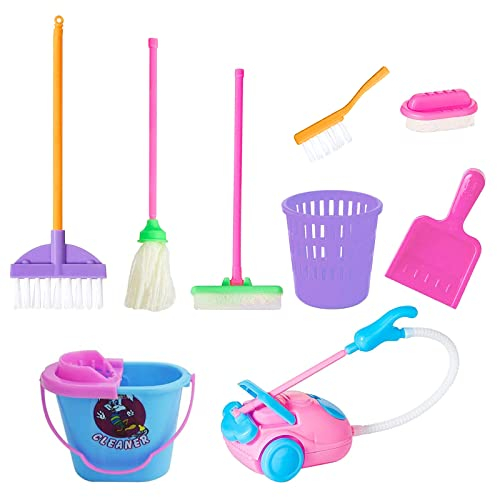 Cdemiy Accessoires Maison de Poupee, Miniatures Accessoire Barbie, 1:12 Miniature Vadrouille Nettoyage Balai Aspirateur Set Menage Enfant pour Cadeau Garçon Fille Jouet