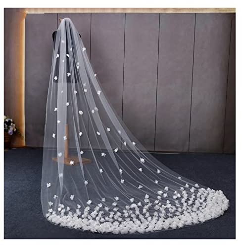 Brautschleier Mit 3D Blumen - Kathedrale Hochzeitsschleier Aus Weichem Tüll (Farbe: Elfenbein, Länge: 300cm)