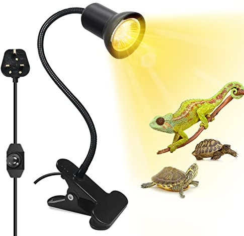Tortoise Heat Lamp, Reptile Heat Lamp UVB Light Reptile Kit Basking Lamp with 360° Rotatable Clip on Lamp, Heat Spotlight Holder with Dimmable Switch for Aquarium Reptile, Turtle, Lizards(No Bulb)