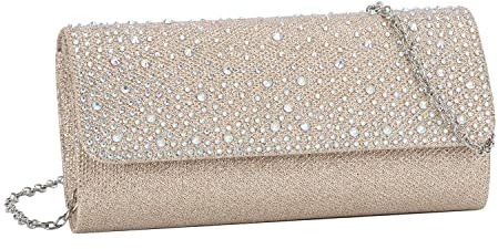 EVEOUT Abend Clutch mit funkelndem Kristall für Damen Elegante Handtasche mit Kette Braut Clutch Envelope Umhängetasche Geldbörse für Hochzeit Party Prom