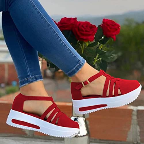 Sandals Women Dressy Summer,Womens Closed Toe Sandals,Comfortable Wedges Sandals Outdoor Walking Roman Shoes Flat Sandals,Wedge Espadrilles Casual Ankle Strap Platform Sandals Beach Travel
