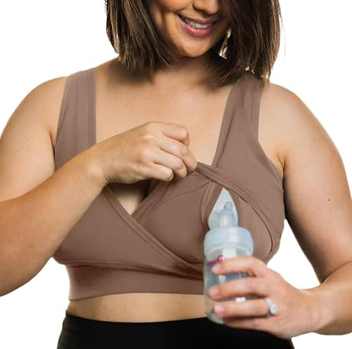Everyday Luxe 3.0 Nursing & Hands-Free Pumping Bra - XX-Large in Caramel - Nursing and Pumping Bra That Fits All Standard Pump Flanges and Compatible for Wearable Pumps and Milk Collectors