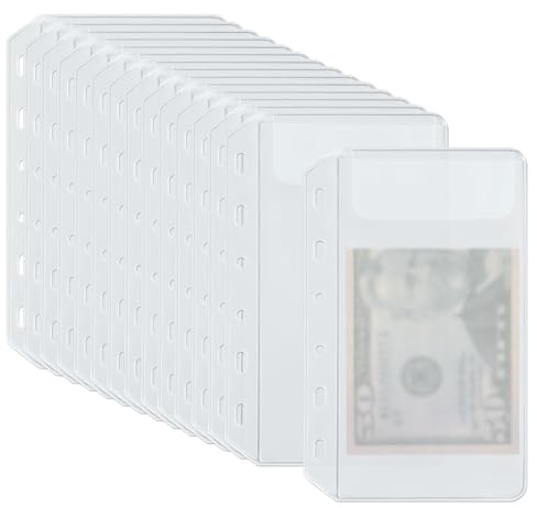 24pcs 6 Trous, Pochettes de Classeur, Translucides PVC Inserts de Classeur, Accessoires Organisateur pour Classeur Budget, pour Ranger des Fichiers, Factures, Billets, Espèces (A7)