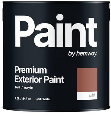 Hemway - Premium Exterior Paint - Red Oxide 2.5 L | Outdoor Matt Finish, Acrylic & Water-Based Emulsion | Quick Dry & High Coverage for Walls, Wood, Metal, Masonry & Furniture