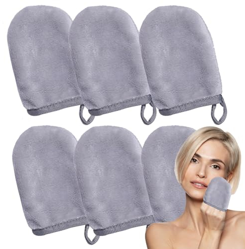 Sugeru Lot de 6 gants flanelle démaquillants, lavables, réutilisables, doux et respectueux de la peau, nettoyage en profondeur des pores