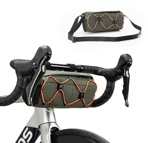 ROCKBROS Sacoche de Guidon Vélo 2L, Sac Vélo Avant avec Bandoulière, Pochette Avant Guidon, Accessoire Cyclisme pour VTT VTC Vélo Route Courese Gravel Univeselle, Vert Armé