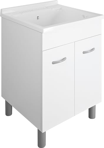 Jo-Bagno.it Mobile lavatoio lavanderia grande L 60 P 60 ATHENA con pilozzo e asse di lavaggio sifone resistente ad acqua e umidità (60 x 60)