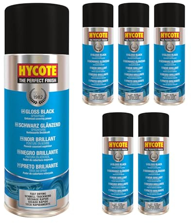 Hycote schnell trocknender Aerosol-Auto-Sprühlack, glänzendes Schwarz, 400 ml (6er-Pack)