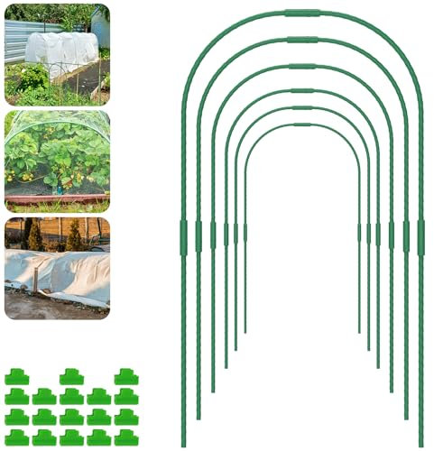 60Pcs Garden Hoops for Netting Raised Bed,Greenhouse Hoops Frame Tunnel with 18Pcs Clamps, Durable DIY Garden Hoops Plastic Coated Plant Grow Support Hoop for Veg Plant Crop Fruit Tomato Strawberry