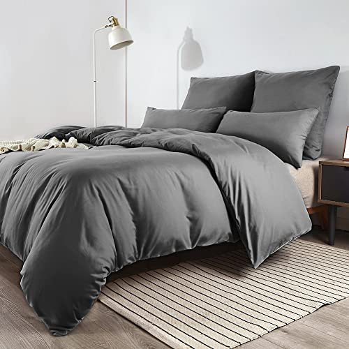 Soifox Juego de ropa de cama 180x200 Gris - de microfibra sin necesidad de planchado ni de quitar arrugas, funda nórdica de 180 x 200 con fundas de almohada de 80 x 80 cm, juego de 2 piezas con