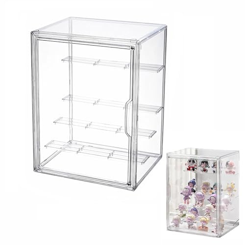 Vitrinas para Colecciones Vitrina Cristal Expositora Metacrilato, Caja de Exhibición de Acrílico Transparente, Vitrina de Muñecas con Puerta para Figuras Coleccionables con 4 Estantes (36×22×26.5cm)