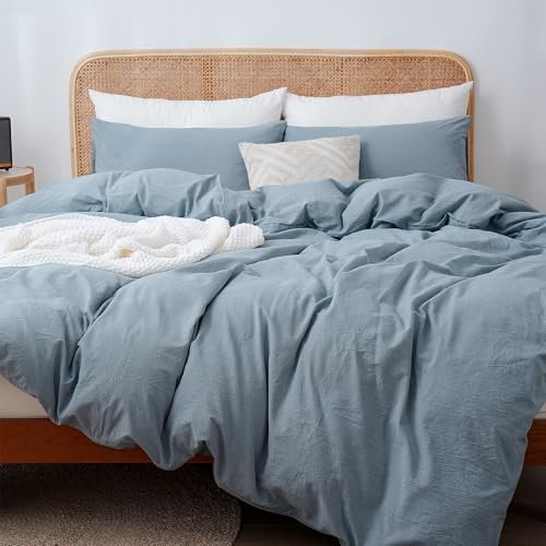 ATsense Bettwäsche 135x200 cm Baumwolle 2teilig, Bettwäsche-Sets Hellblau ÖkoTex-Zertifizierte mit Leinenartigem Griff, Atmungsaktiv, 1 Bettbezug und 1 Kissenbezug 80x80 cm