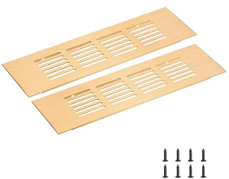 sourcing map Rectangle Ventilation Grille 200x60mm/8x2 Gold Tone | Aluminum Alloy Mesh,Air Vent Cover,Louvered Ventilation Cover,with Mounting Screws for Cabinet Shoe Closet