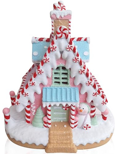 Tin Dreams | Lebkuchenhaus Weihnachten mit LED-Licht | Weihnachts-Süßigkeitenhaus | Dekoration für Miniaturdorf | Weihnachtsdorf, Villa, Siedlung oder beleuchtete Stadt