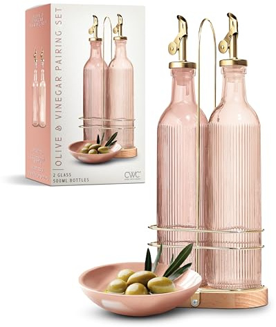 COOK WITH COLOR Glass Olive Oil Dispenser Bottle - 2 Pack, 17 oz Cruet - Elegant Carafe Decanter with Spout for Kitchen, Suitable for Vinegar, Coffee Syrups & Other Liquids