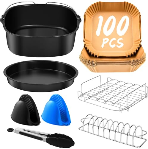Accesorios para Freidora sin Aceite para COSORI 5.5L/6L/6,2L/6,4L, Molde cuadrado para pasteles, Bandeja para pizza, Rejilla multiusos, Soporte de acero inoxidable, Sin BPA