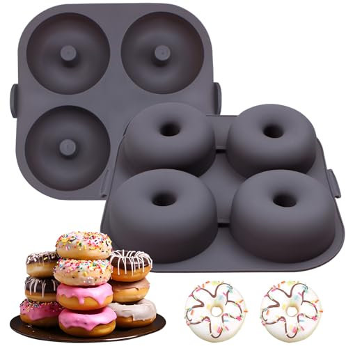 Butabeishy Silikon Donut Formen für Air Fryer, 1er Set, 4-Kavitäten Antihaft Doughnut Pfannen mit Tragegriff, Doughnut Bagel Backform für Muffins Kuchen, spülmaschinenfest, grau