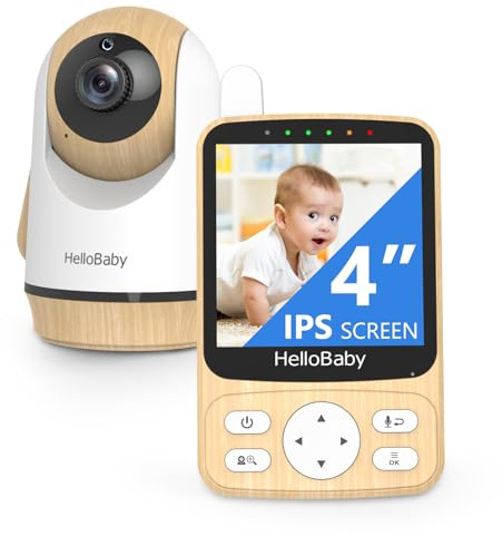 HelloBaby Babymonitor digitale con fotocamera senza WiFi, monitoraggio della temperatura e portata di 300 m, batteria da 26 ore, visione notturna a infrarossi, funzione vocale bidirezionale e modalità