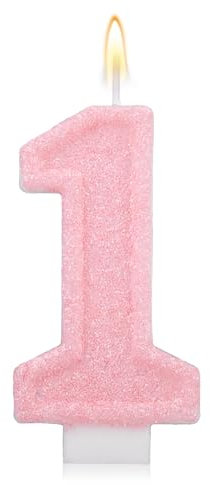 Gosknor Pink Number Birthday Candles, Romantic Cake Pink Number Candles Anniversary Cake Topper Decoration Cute Birthday Party Supplies for Wedding Anniversary Celebration Supplies (1)