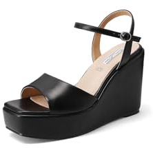 QUEEN HELENA Zeppe con Tacco Alto Sandali Alti con Plateau Casual Donna ZM9914 (Nero, Sistema Taglie Calzature EU, Adulto, Donna, Numero, Media, 38)