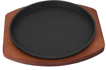 Ipetboom Poêle à Griller Ronde Fonte Plaque à Steak Avec Base Bois Plateau De Service Pour Barbecue Et Dîner