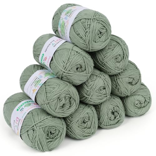 Coopay Lana para Ganchillo, 100% Algodón, 10 x 50g, Suave para Bebé, Hilo de Algodón para Suéteres, Calcetines, Mantas de Bebé, Verde
