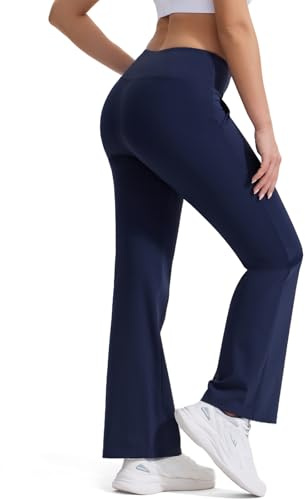 ZENGVEE Bootcut Yoga Pants for Women with Pockets Flared Leggings High Waist Womens Trousers Tummy Control Workout Bootleg Work Pants,C9300-Navy-2XL
