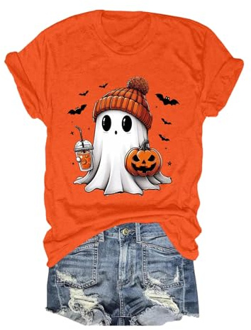 T-shirt décontracté à manches courtes avec imprimé Halloween pour femme, drôle, confortable et élégant