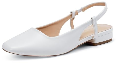 Zhabtuc Ballerine con Cinturino Donna Piede Chiuso Quadrato Tacco 1 Pollice Scarpe Slip-on per Lavoro Festa Matrimonio Prom Casual Eleganti Comode, Bianco, 38 EU