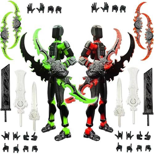 JSTHHTT 2PCS Figurine Articulée Set, 3D Imprimé Multi-articulées, Action Figurine, Figurine d'action de Robot Multi-Articulations, Décorants de Bureau pour Les Amateurs de Jeu Toys, Noir, Vert