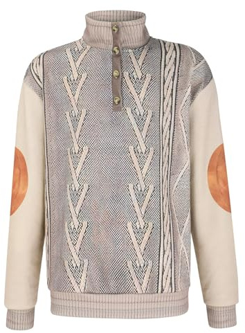 Herr vardaglig mönstrad tröja Henley-knapp långärmad tröja | Herrmönstrad Henley-tröja med armbågslappar för sociala sammankomster som ger ett unikt elegant utseende