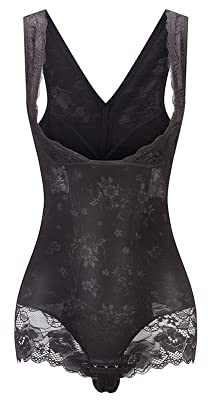 KSKshape Damen Shapewear Figurformender Formende Bodys Taillenformer Shaping Bodysuit mit Haken,Schwarz,L