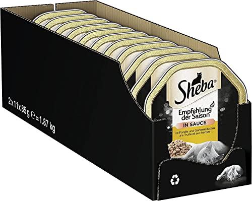 Sheba Katzennassfutter Empfehlung der Saison, 22 Schalen, 22x85g – Katzenfutter nass, mit wechselnden Geschmackssorten je nach Saison