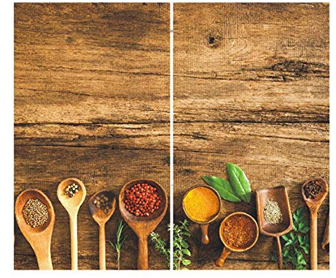 GEEZY Set of 2 Glass Chopping Boards - Spices Design - Non-Slip Feet, Compatible with All Hob Types, Heat Resistant, Dishwasher Safe – Hob Covers, Glass Worktop Savers for Kitchen