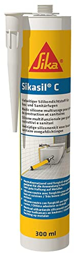 Sika - Sikasil C, Grigio - Sigillante siliconico multiuso per applicazioni in bagni e cucine - Resistente a raggi UV, funghi e muffa - 300ml