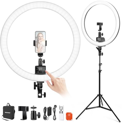 NEEWER Advanced 18 inch LED Ring Light for Phone, LCD Touch Screen, 2.4G Remote Lights Control, 3200-5600K, Tripod Light for iPhone Action Camera, for Studio Makeup TikTok YouTube Video Salon (Black)